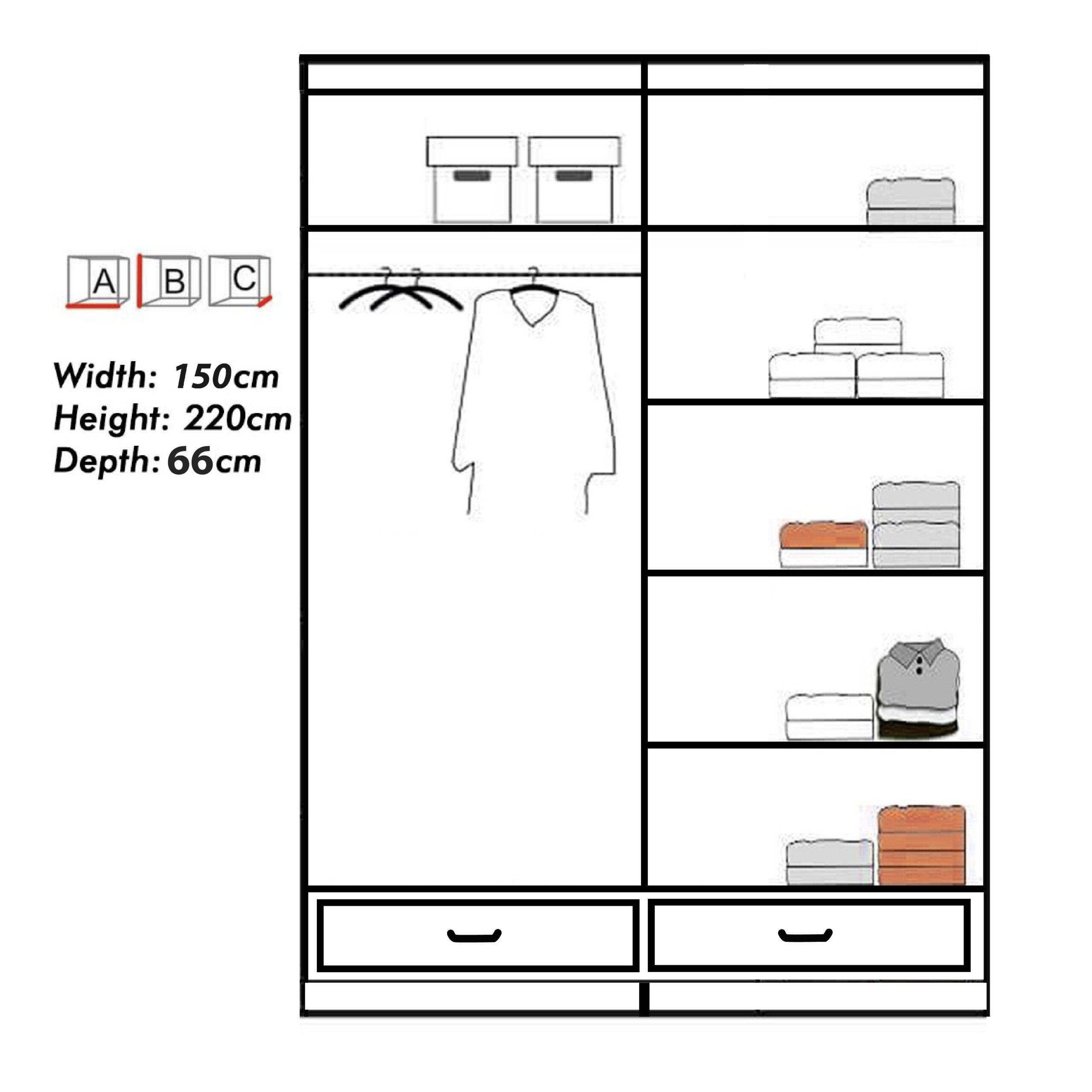 Sycylia Grey 150cm Wardrobe – Sliding Wardrobes 4 u