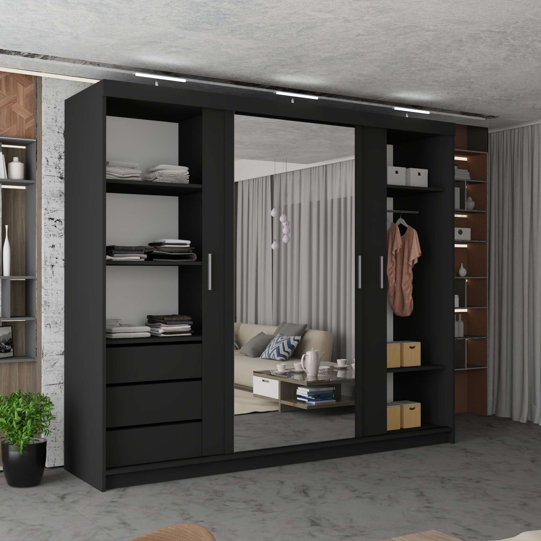 3 Door Miami Black Sliding Door