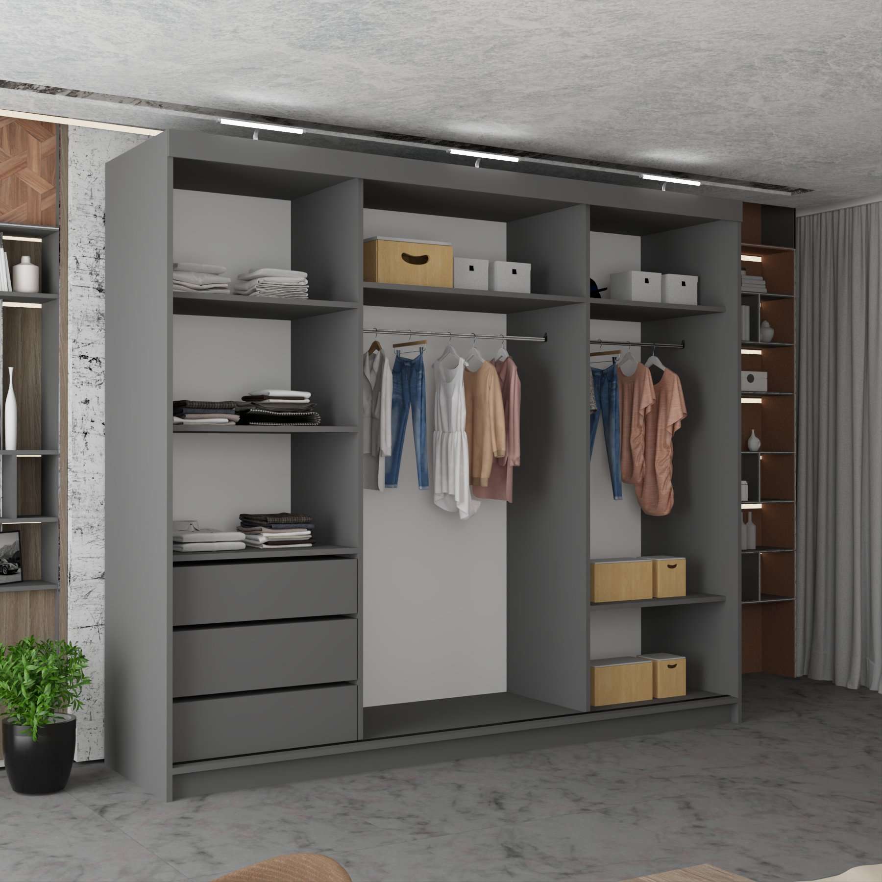 3 Door Miami Grey Sliding Door inside
