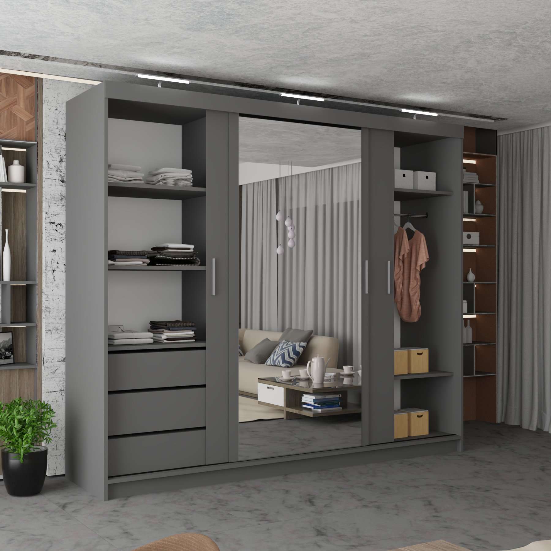 3 Door Miami Grey Sliding Door