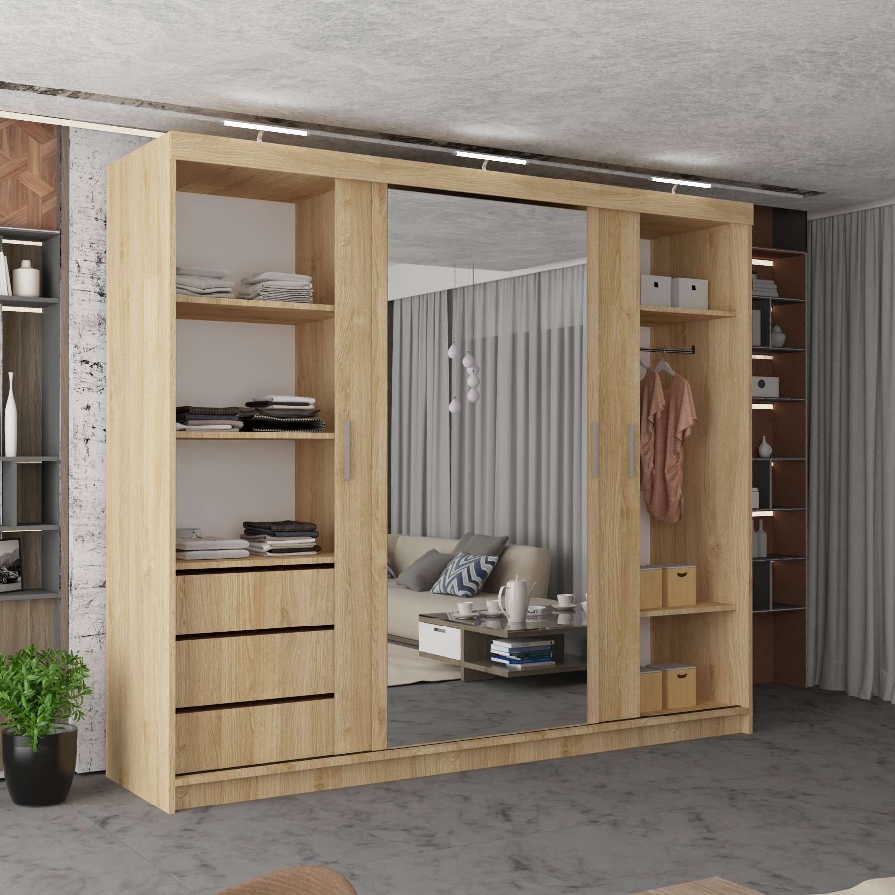 3 Door Miami oak Sliding Door