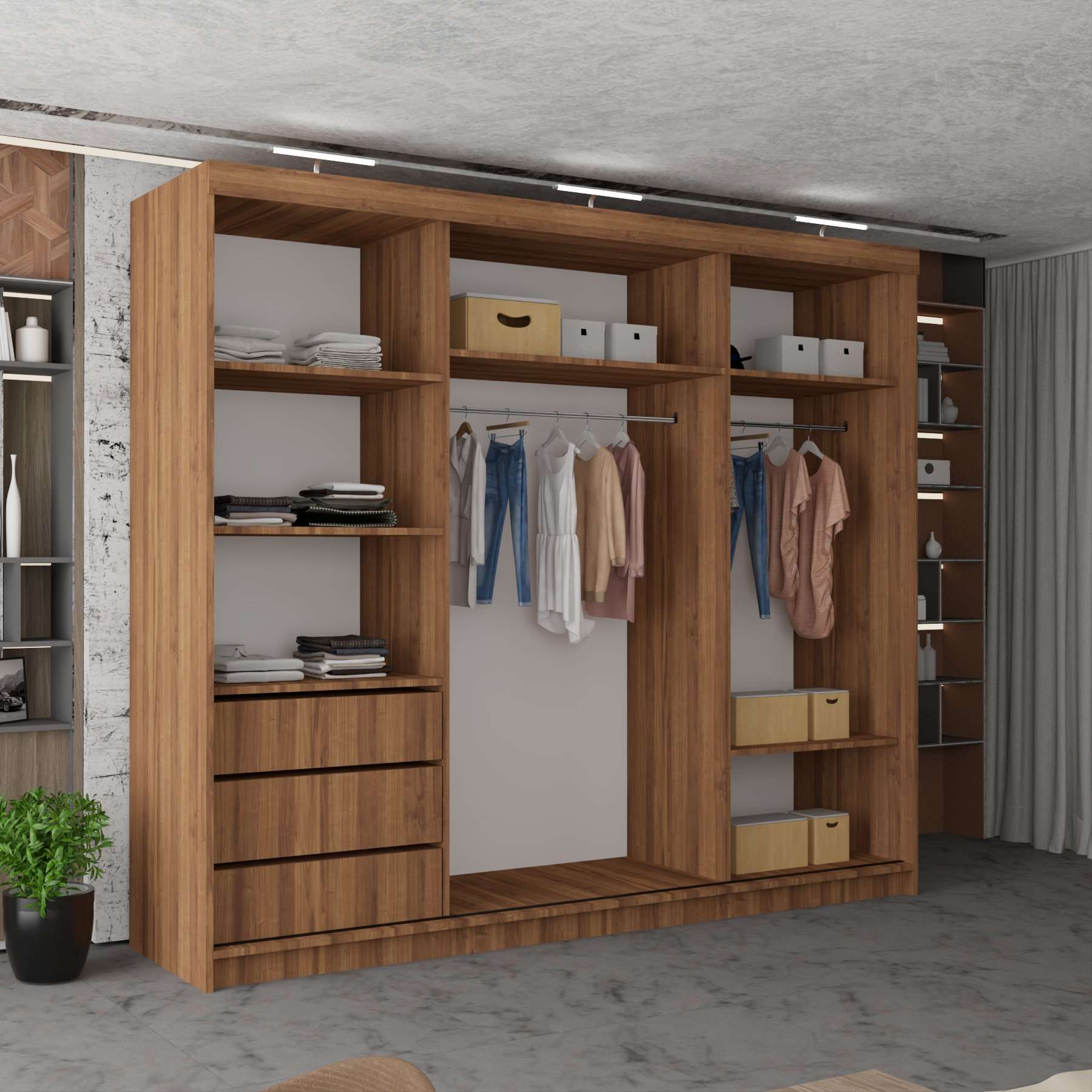3 Door Miami walnut Sliding Door inside