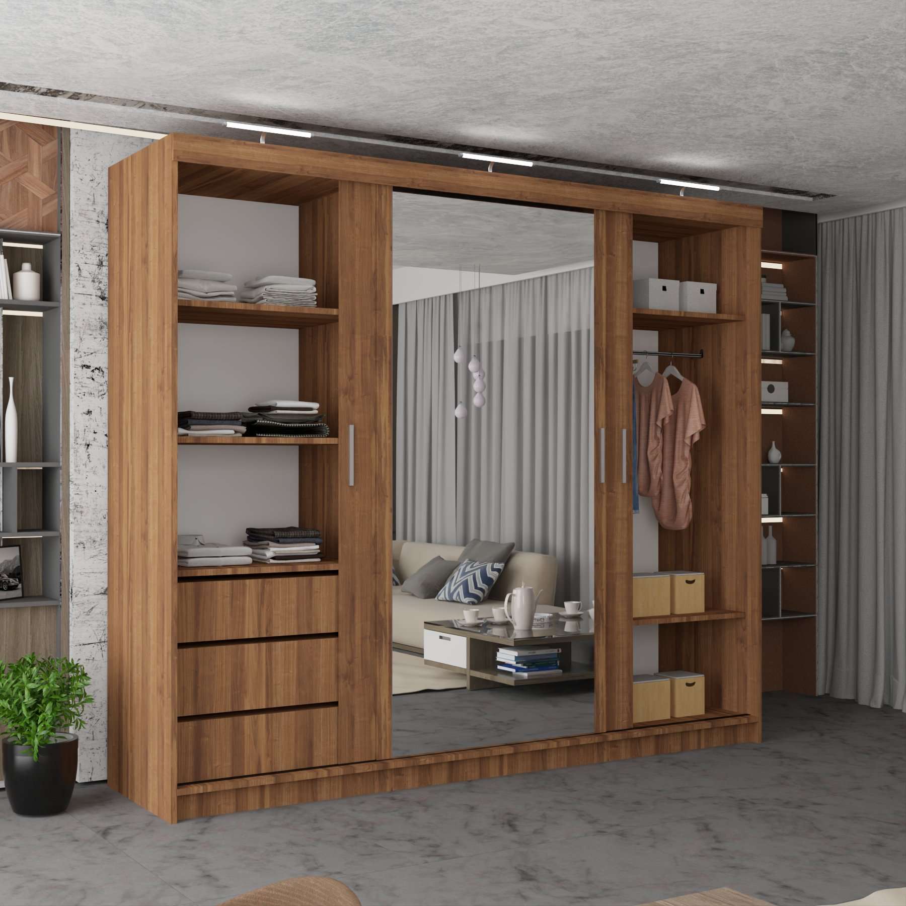 3 Door Miami walnut Sliding Door