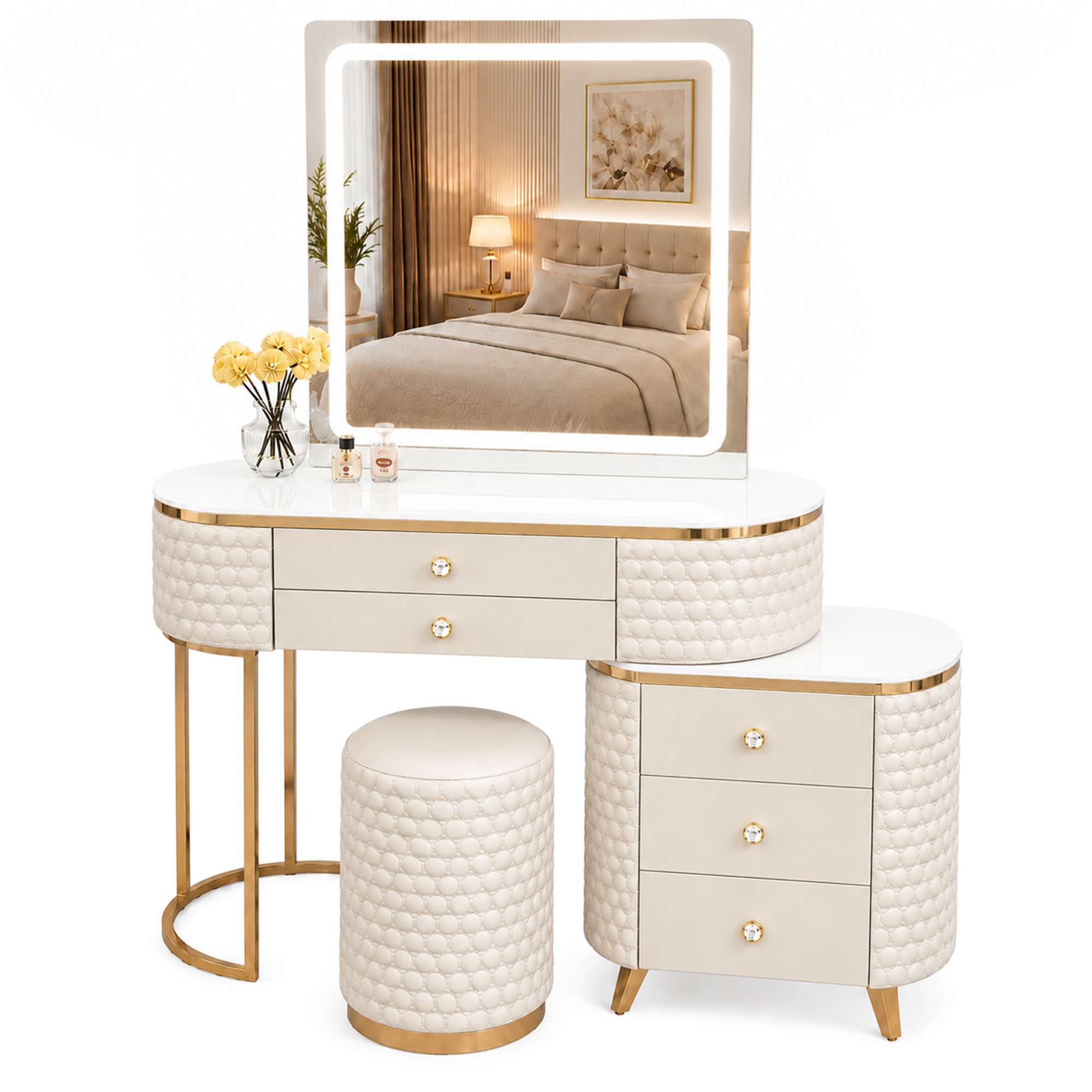 Beige Dressing Square Mirror White Background_