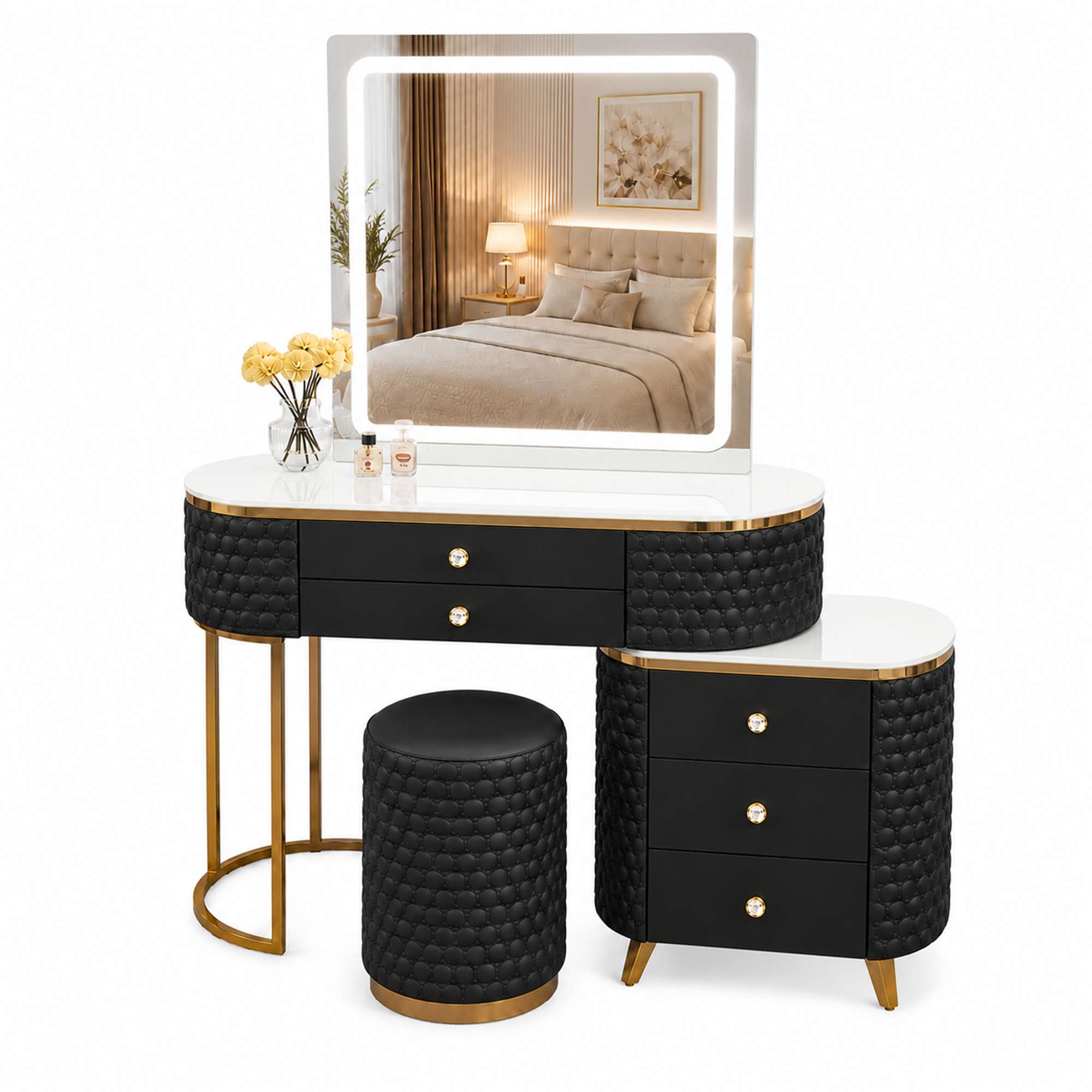 Black Dressing Square Mirror White Background_