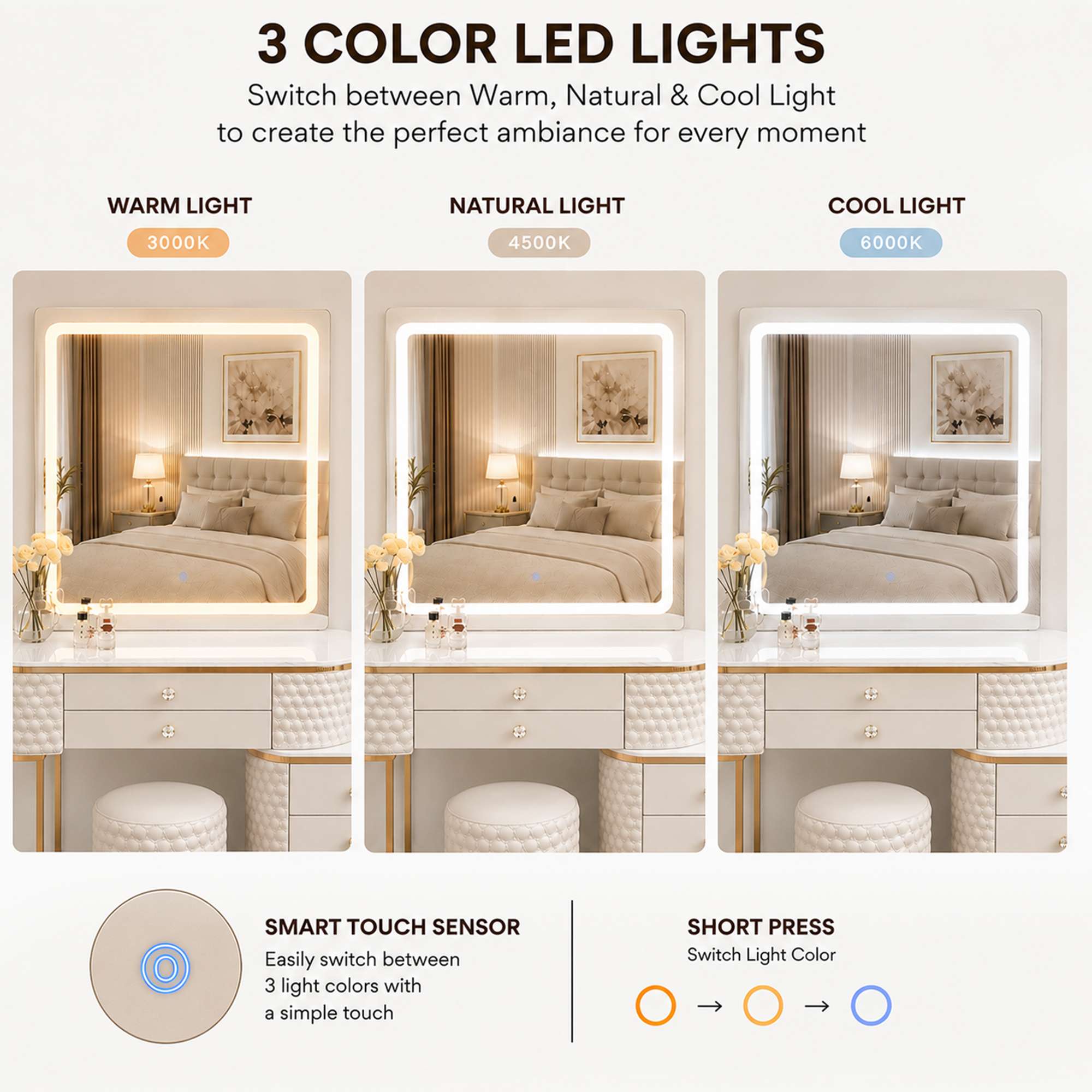 Mirror Lights 3 Options Beige