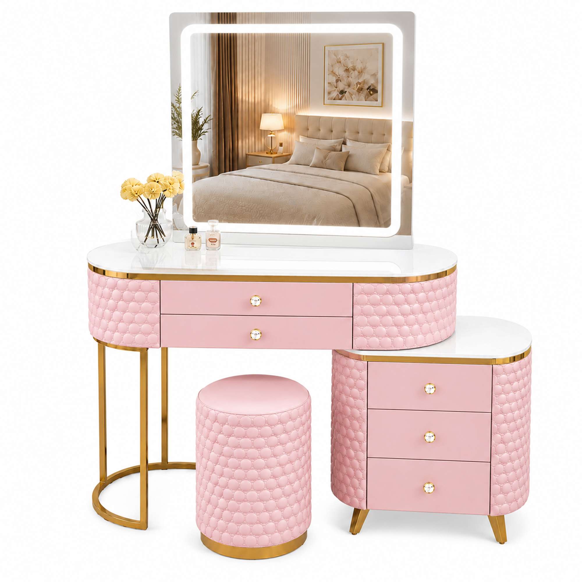 Pink Dressing Square Mirror White Background_